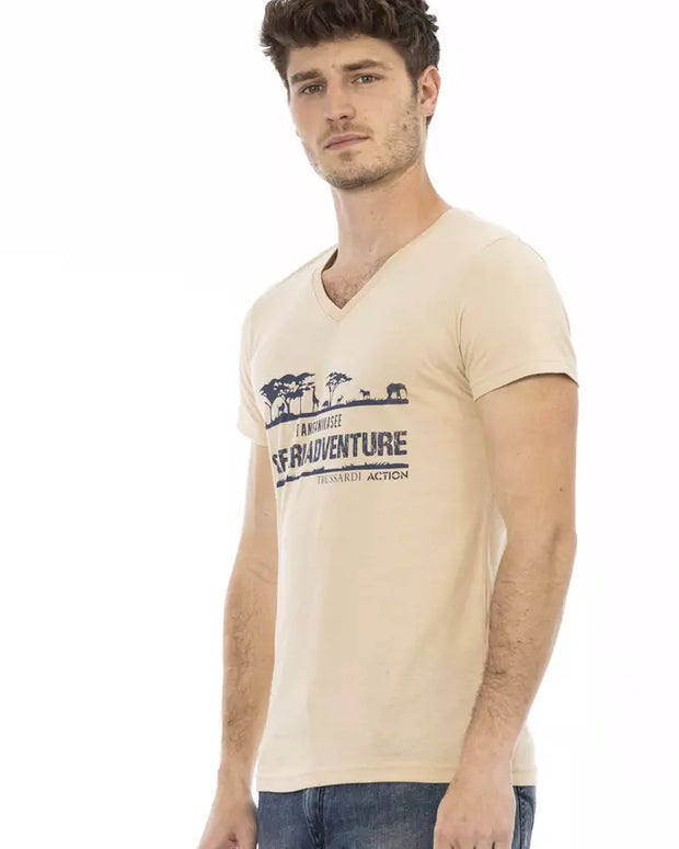 Beige Cotton Men T-Shirt