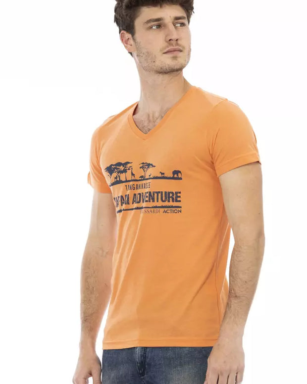 Orange Cotton Men's V-Neck T-Shirt