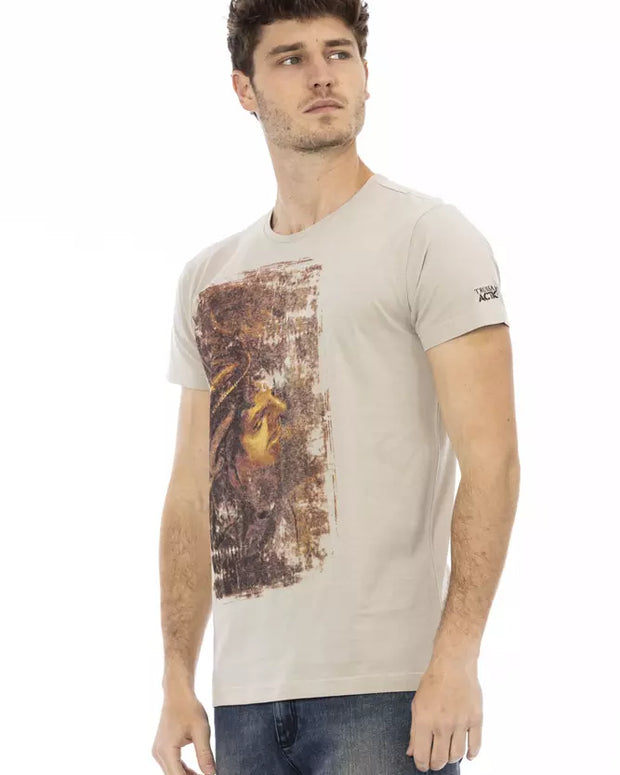 Beige Cotton Men T-Shirt