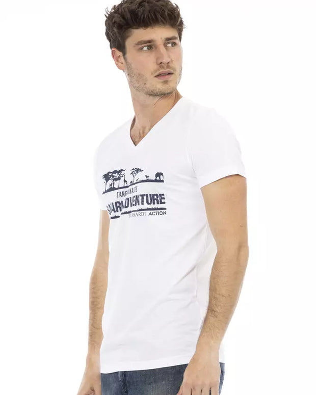 White Cotton Men's V-Neck T-Shirt