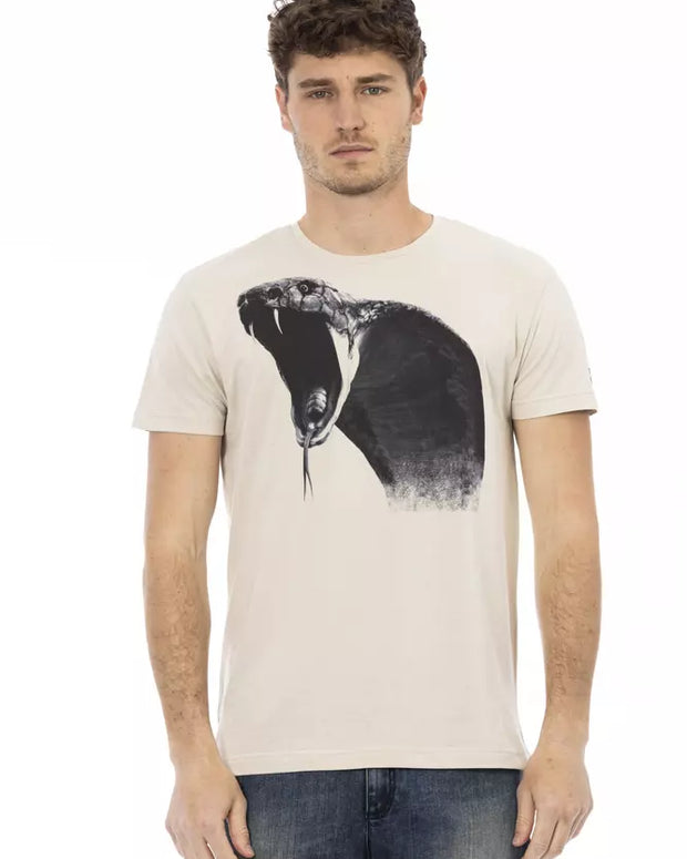 Beige Cotton Men T-Shirt