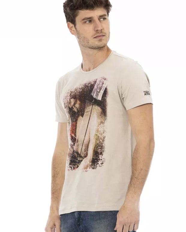 Beige Cotton Men T-Shirt