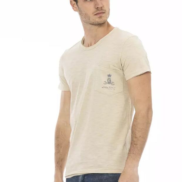 "Beige Cotton Men T-Shirt"