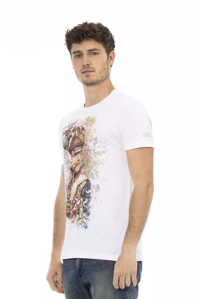 Sleek White Cotton Blend Tee with Graphic Front