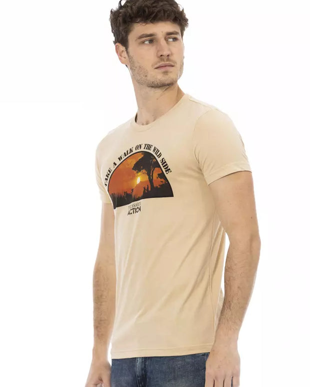 Beige Cotton Men T-Shirt
