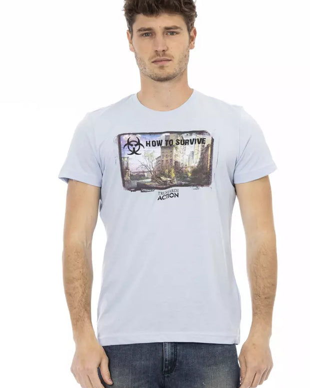 Light Blue Cotton Men T-Shirt