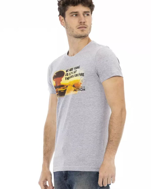 Gray Cotton Men T-Shirt
