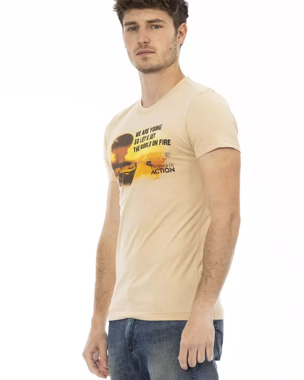 Beige Cotton Men T-Shirt