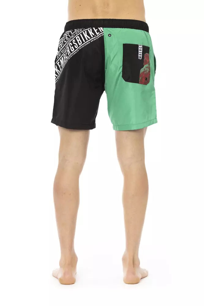 Green Polyester Men Swim Short