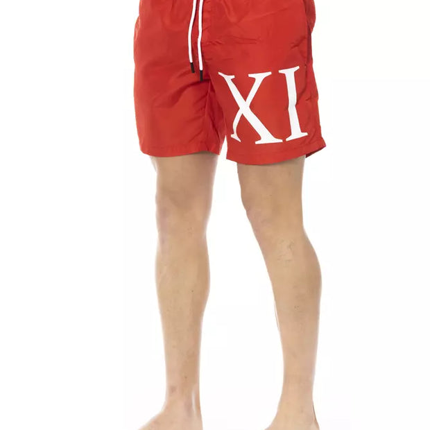 Red Polyester Men Swim Short