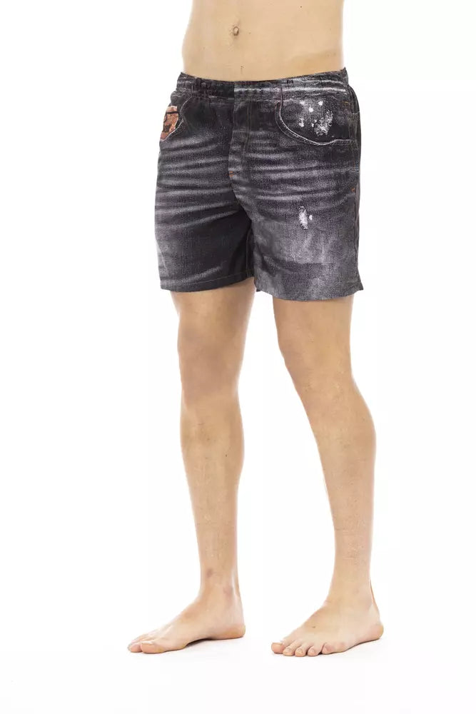 Black Polyester Men Swim Short