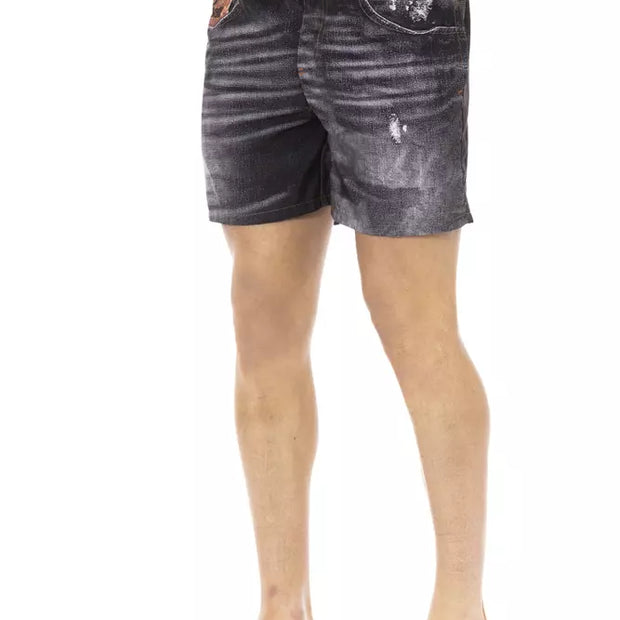 Black Polyester Men Swim Short