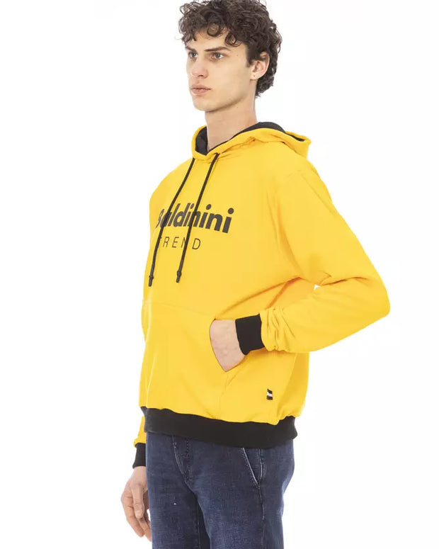 Yellow Cotton Men Hoodie