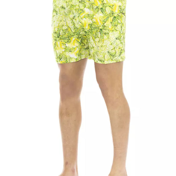 Green Polyester Men Swimwear Short