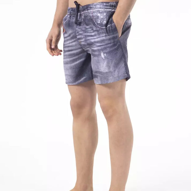 Blue Polyester Men Swim Short