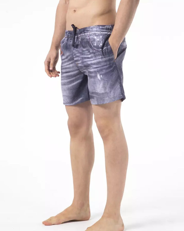 Blue Polyester Men Swim Shorts