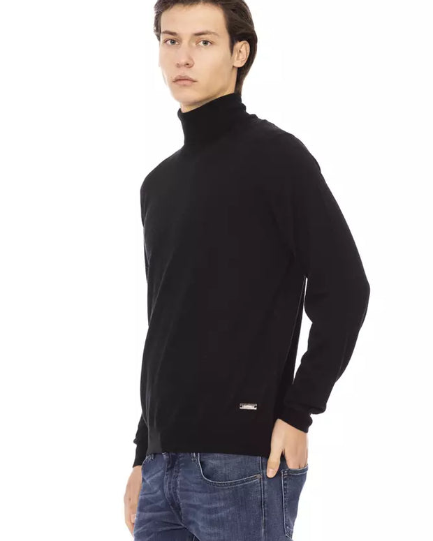 Black Fabric Men Sweater with Turtleneck Design