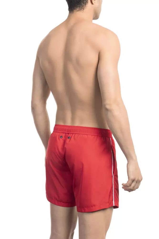 Red Polyester Men Swim Short