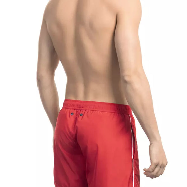 Red Polyester Men Swim Short