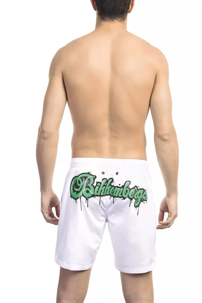 White Polyester Men Swim Short