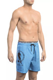 Light Blue Polyester Men Swim Short