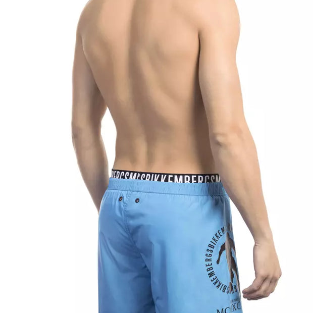 Light Blue Polyester Men Swim Short