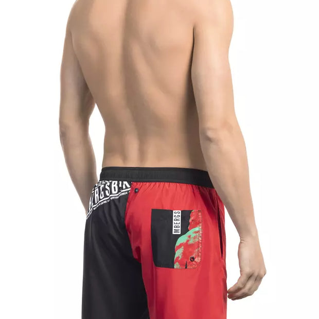 Red Polyester Men Swim Short