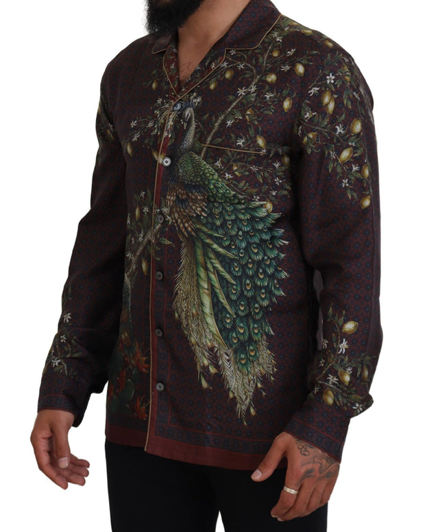 Bordeaux Ostrich Silk Satin Casual Mens Shirt