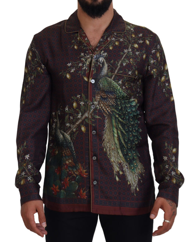 Bordeaux Ostrich Silk Satin Casual Mens Shirt