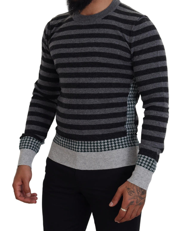 Black Gray Wool Logo Pullover Sweater