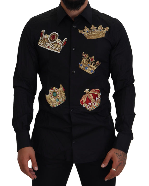 Black Gold Crown Slim Fit Dress Formal Shirt