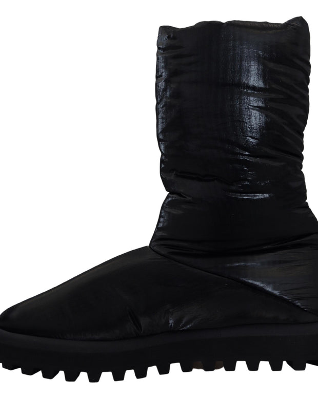 Black Boots Padded Mid Calf Winter Shoes