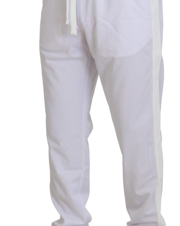 White Polyester Crown Logo Jogger Pants