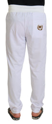 White Polyester Crown Logo Jogger Pants