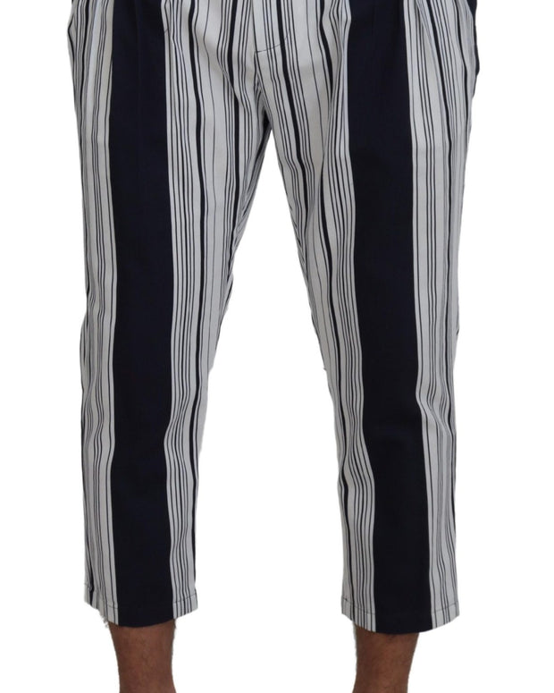 White Cotton Striped Cropped Pants