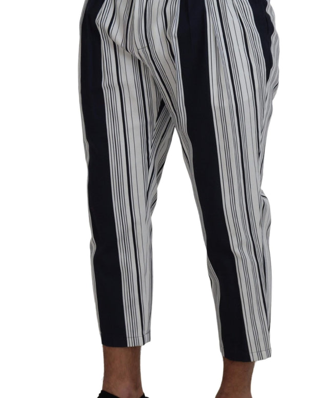 White Cotton Striped Cropped Pants
