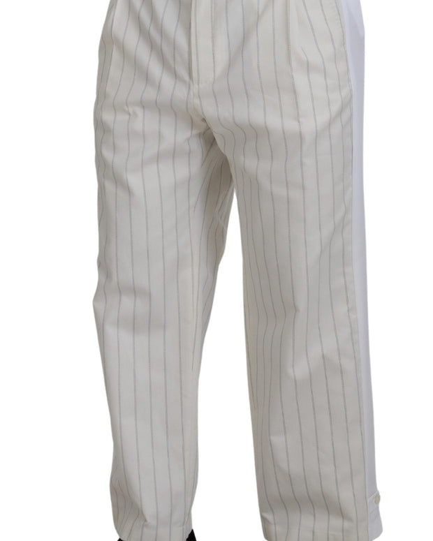 White Cotton Striped Formal Pants
