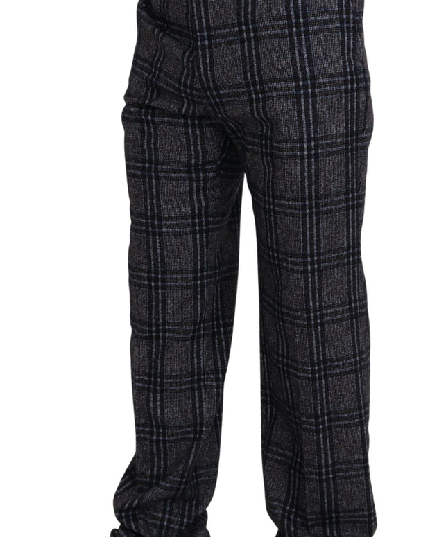 Gray Checkered Mid Waist Men Pants