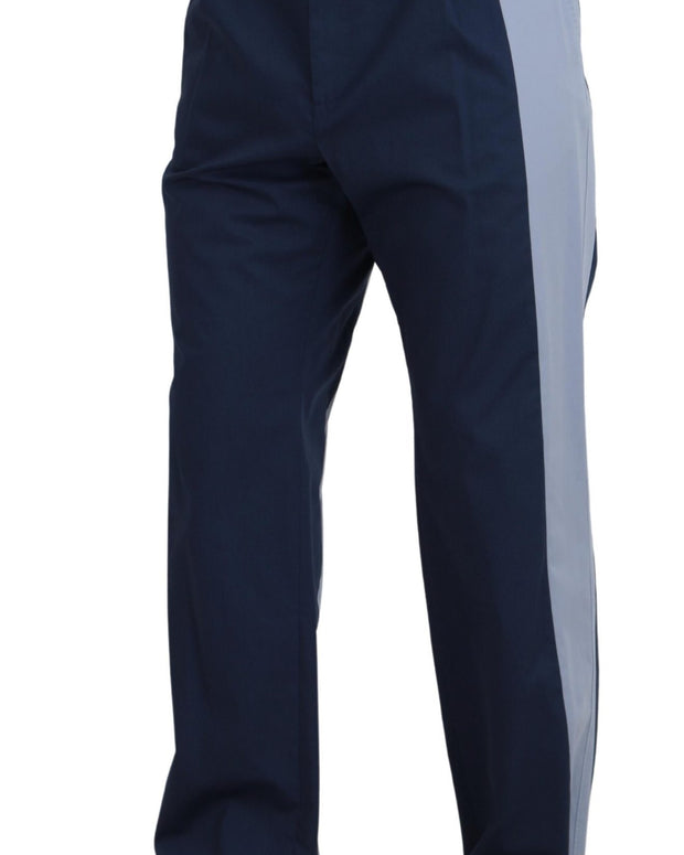 Blue Cotton Straight Fit Pants