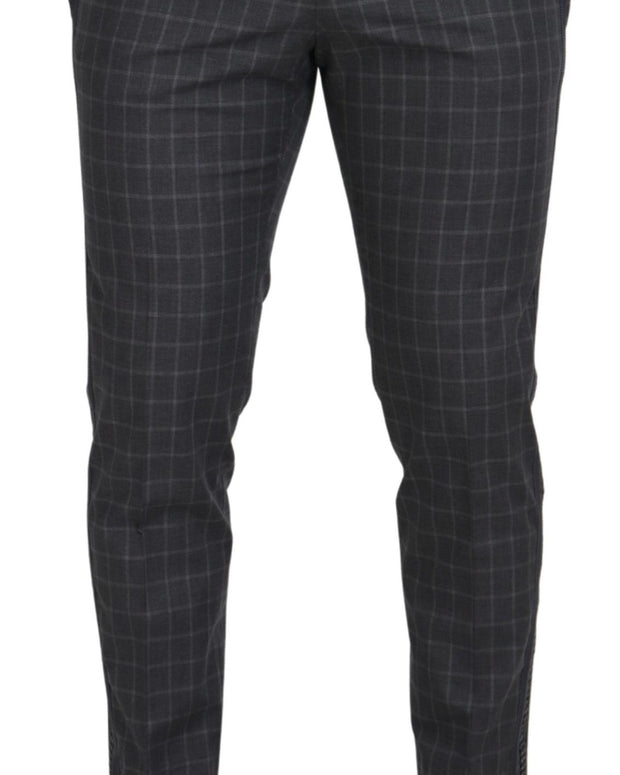 Grey Cotton Checkered Chino Pants