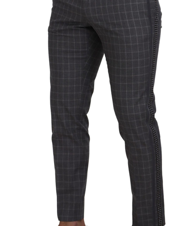 Grey Cotton Checkered Chino Pants