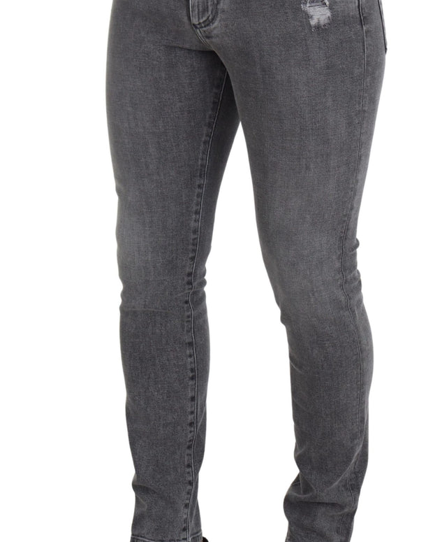 Grey Washed Cotton Skinny Denim Jeans