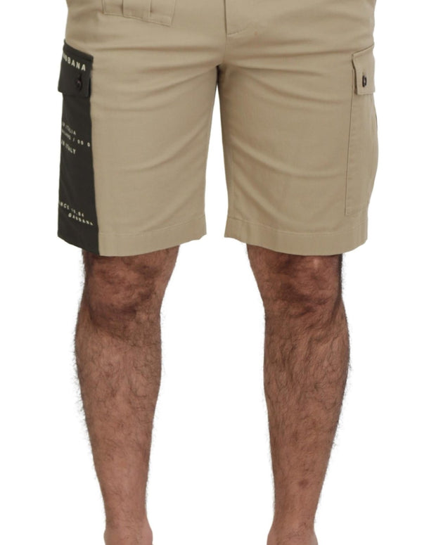 Beige Cotton Cargo Bermuda Shorts