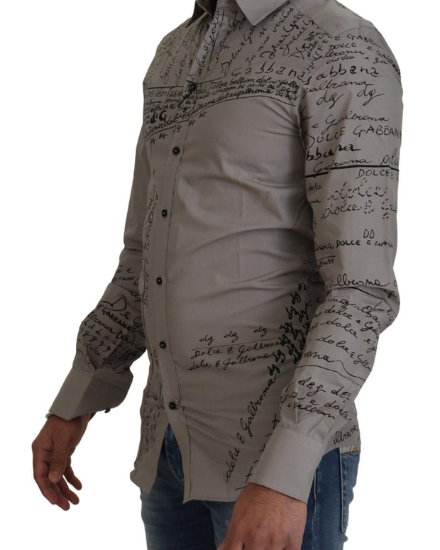 Gray Printed Cotton Slim Dress GOLD Shirt