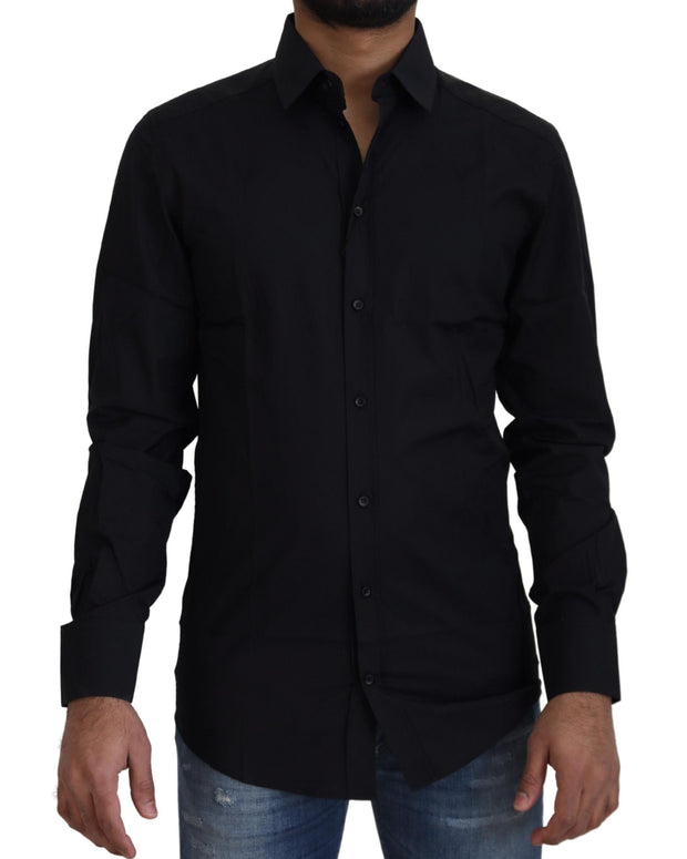 Black Cotton Slim Fit Formal Dress GOLD Shirt