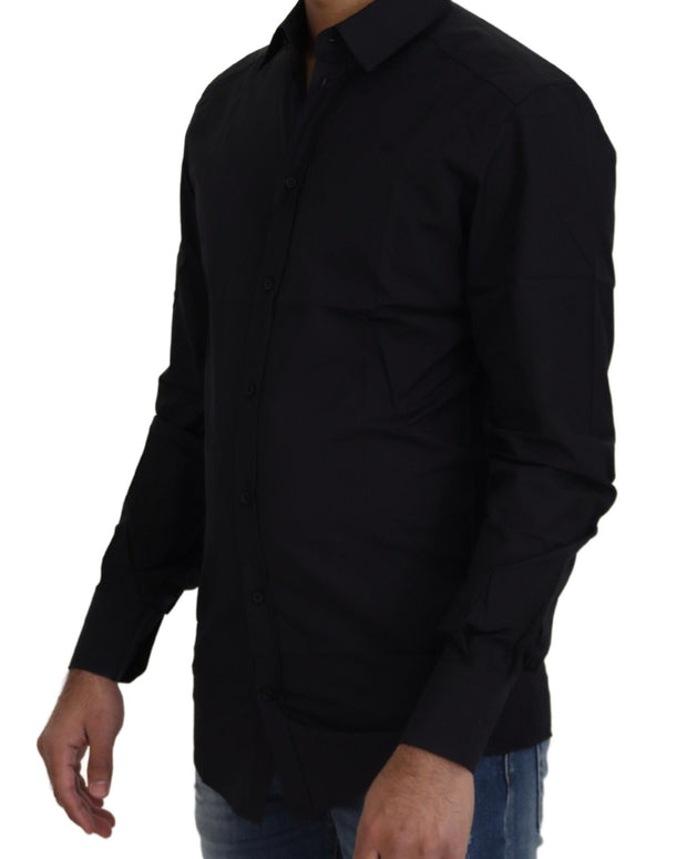 Black Cotton Slim Fit Formal Dress GOLD Shirt