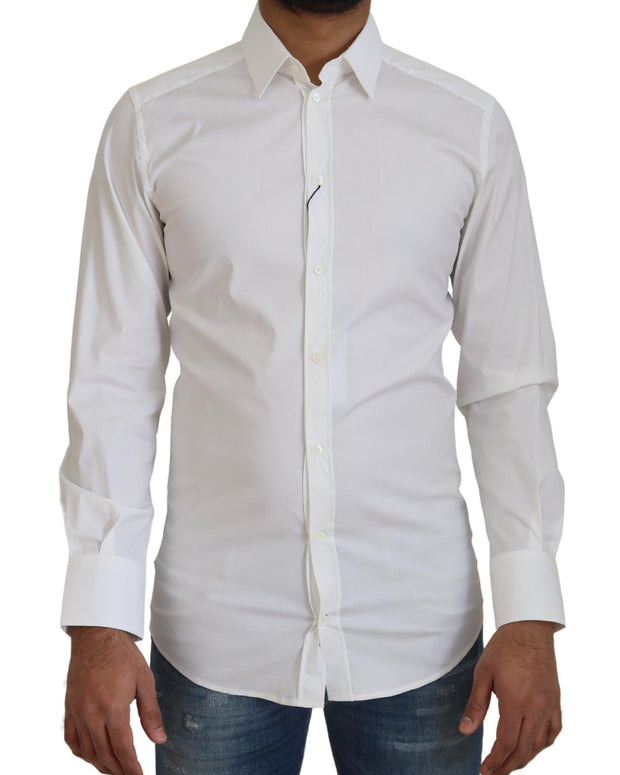 White Cotton Slim Fit Formal Dress GOLD Shirt