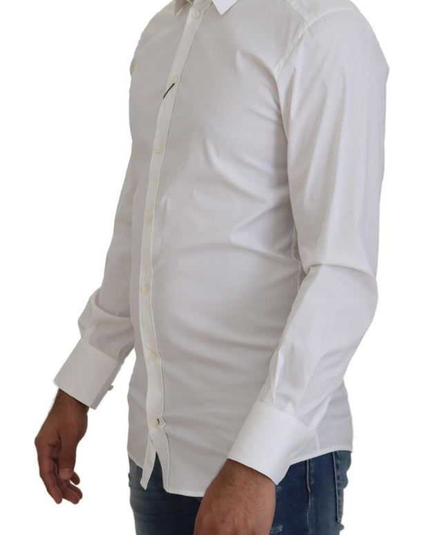 White Cotton Slim Fit Formal Dress GOLD Shirt