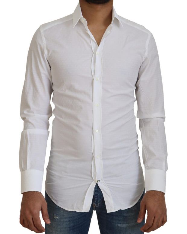 White Cotton Slim Fit Formal Dress GOLD Shirt