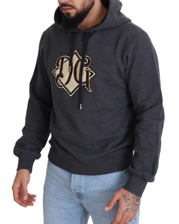 Gray Logo Cotton Hooded Sweatshirt Sweater